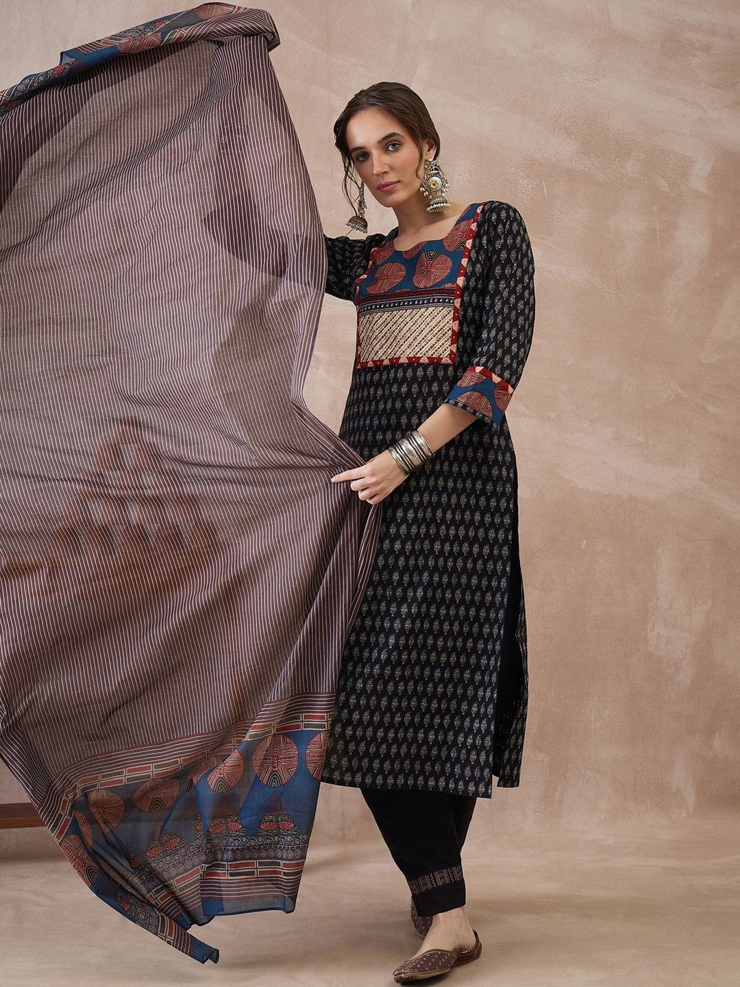 Indo Era Women Ethnic Motifs Printed Regular Pure Cotton Kurta with Trousers & With Dupatta-picture-32