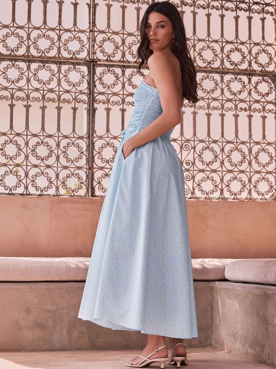 NEXT Pure Cotton Smocked Tie-Ups Strapless Fit & Flare Maxi Dress-picture-25