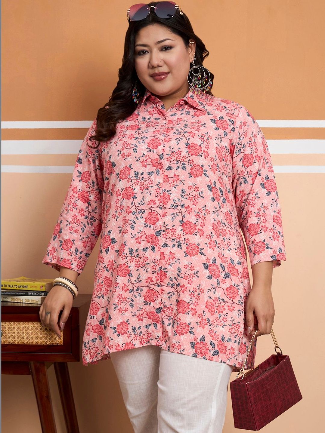 Tissu Floral Printed Shirt Collar Kurti-picture-28