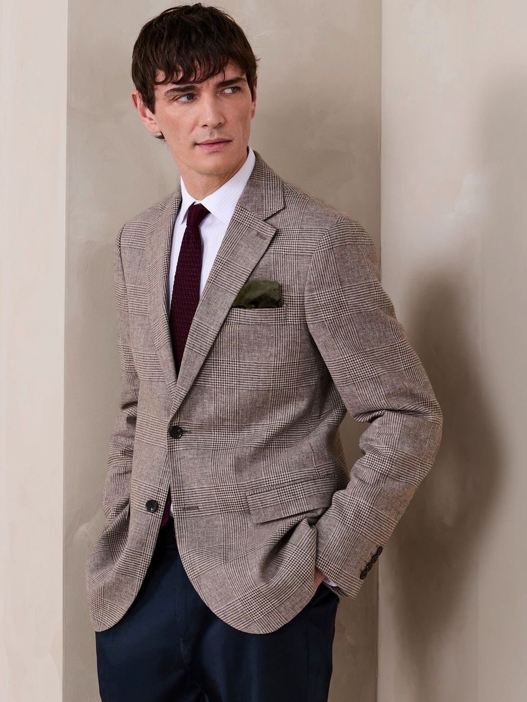 NEXT Linen-Cotton Checked Single Breasted Formal Blazer-picture-26