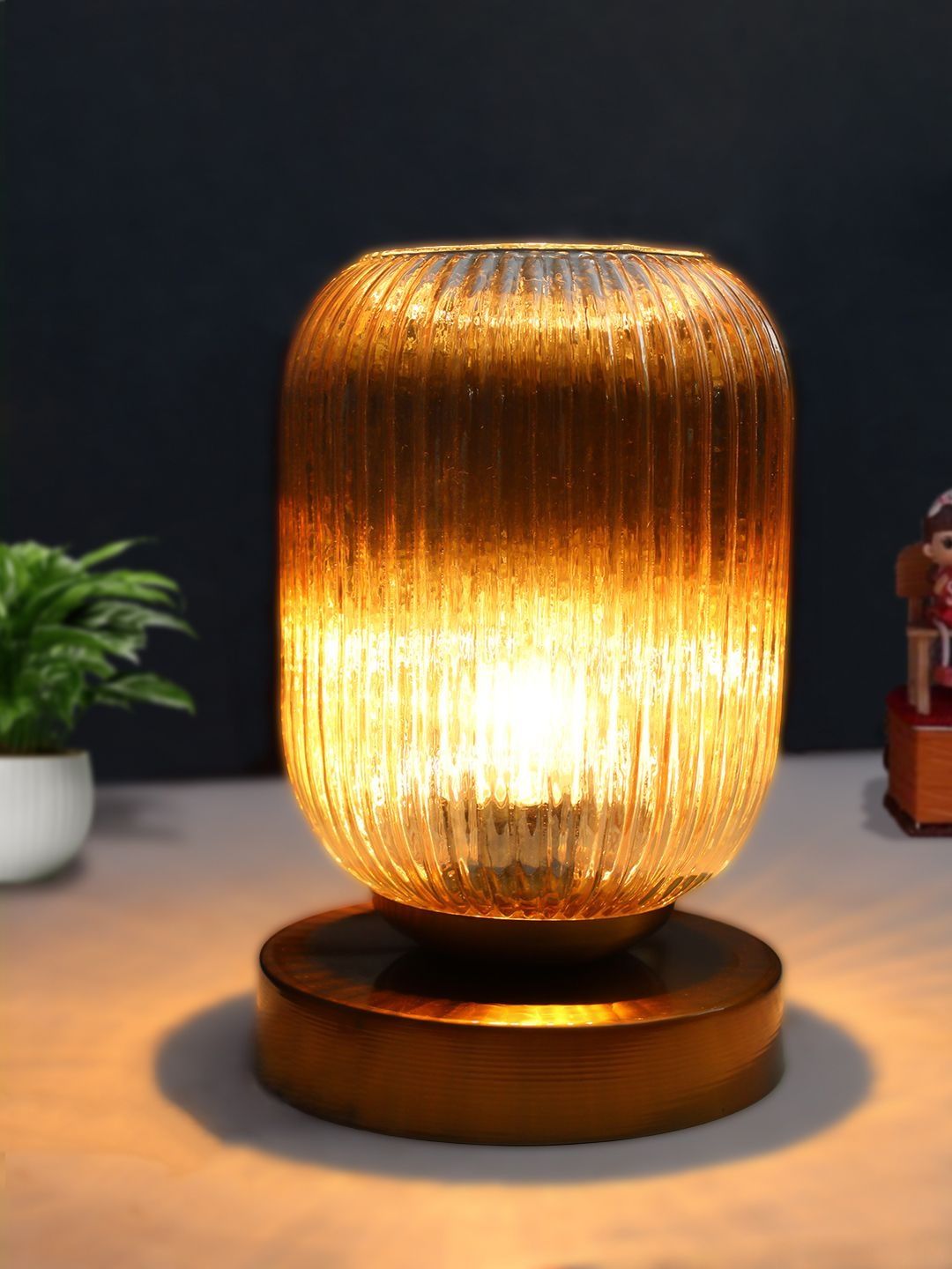 SHREE KALA HOME DECOR Gold-Toned Textured Iron Contemporary Cylindrical Shaped Table Lamp with Adjustable-image-24