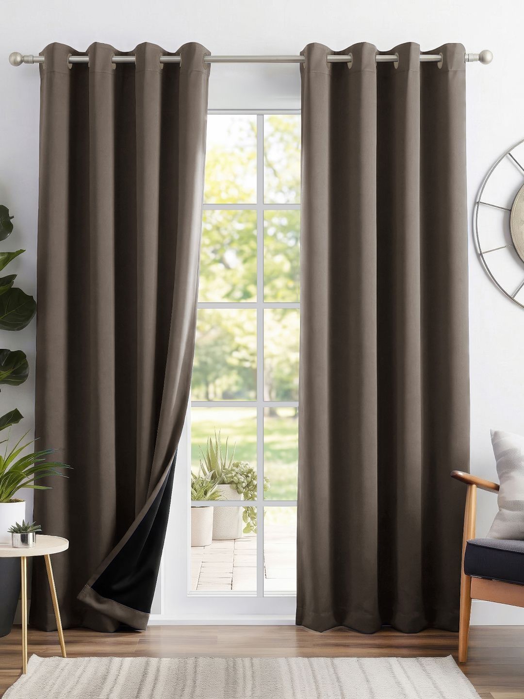 Story@home Beige Tan & Black Set of 2 Blackout Polyester 300 GSM Door Curtain-picture-7