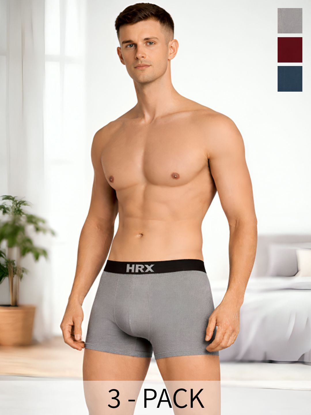 HRX by Hrithik Roshan Pack of 3 Cotton Blend Assorted Solid Trunks-picture-27