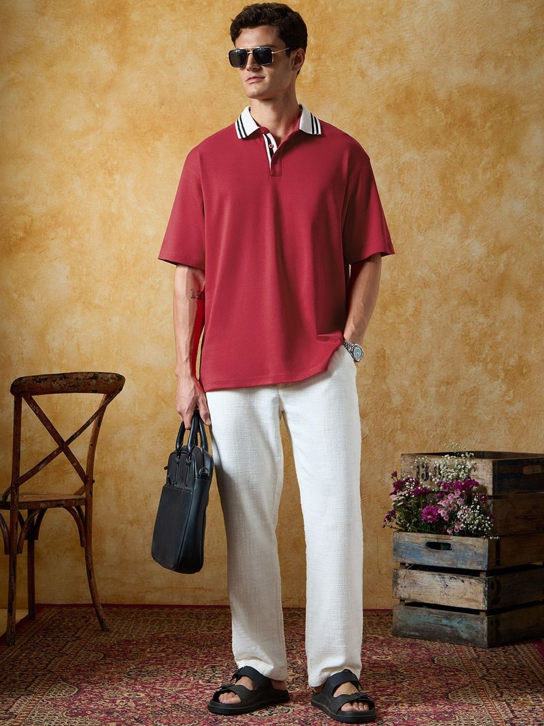 The Souled Store Men Polo Collar Applique T-shirt-picture-57