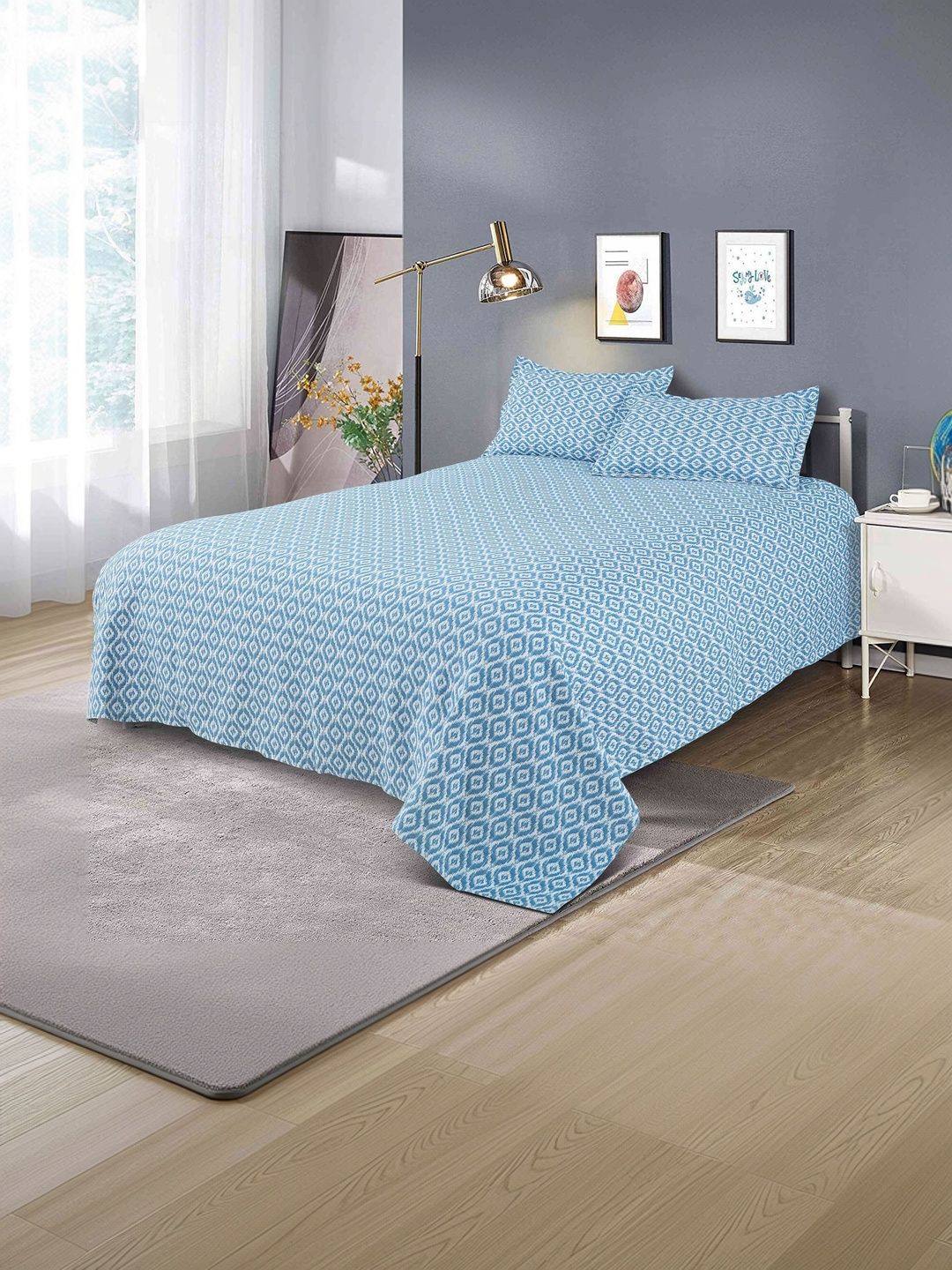 Victor Blue Geometric Double Bed - King Bed Covers-picture-28