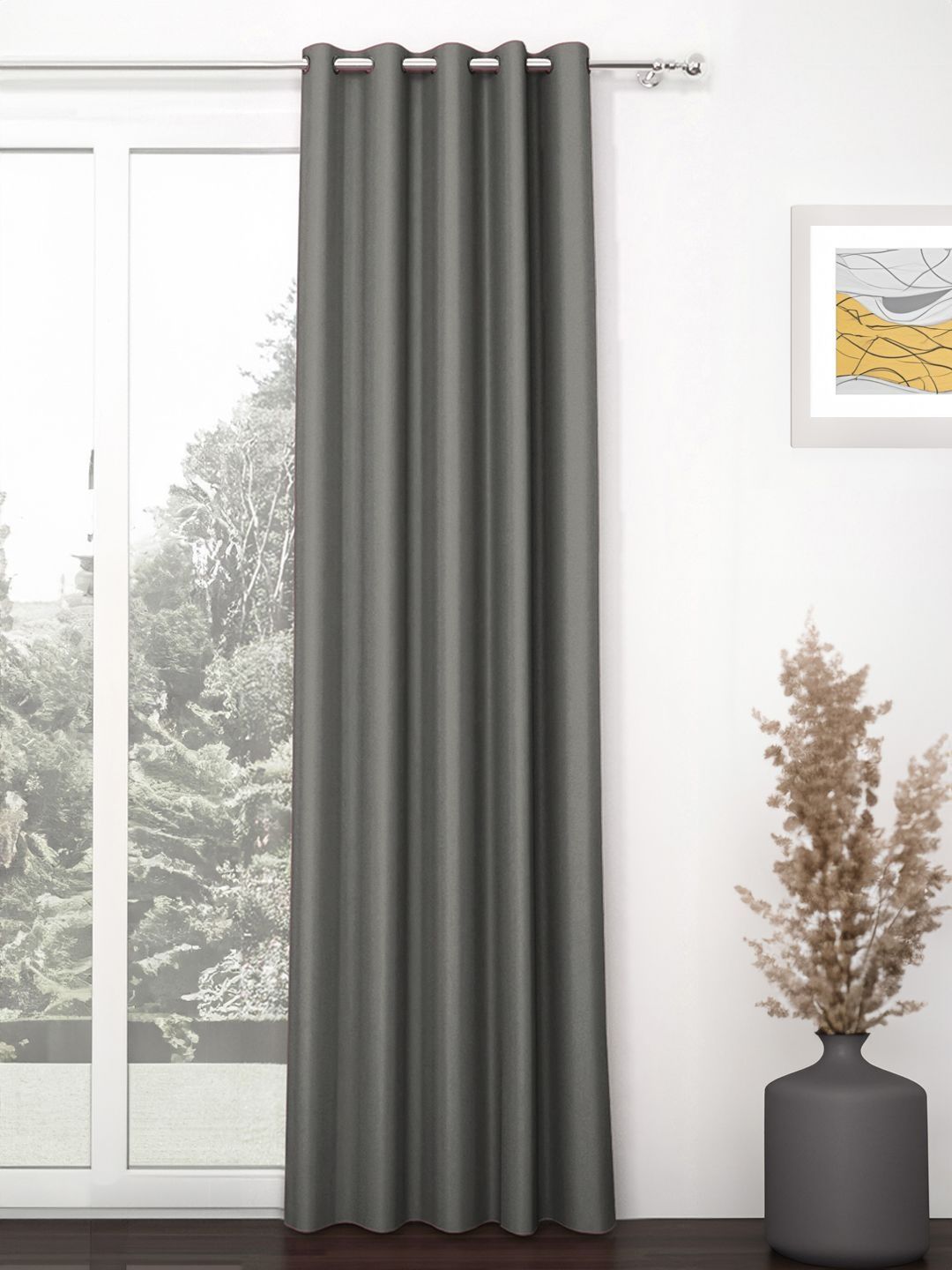 Story@home Pack of 1 Grey & Black Blackout Long Polyester 300 GSM Door Curtain