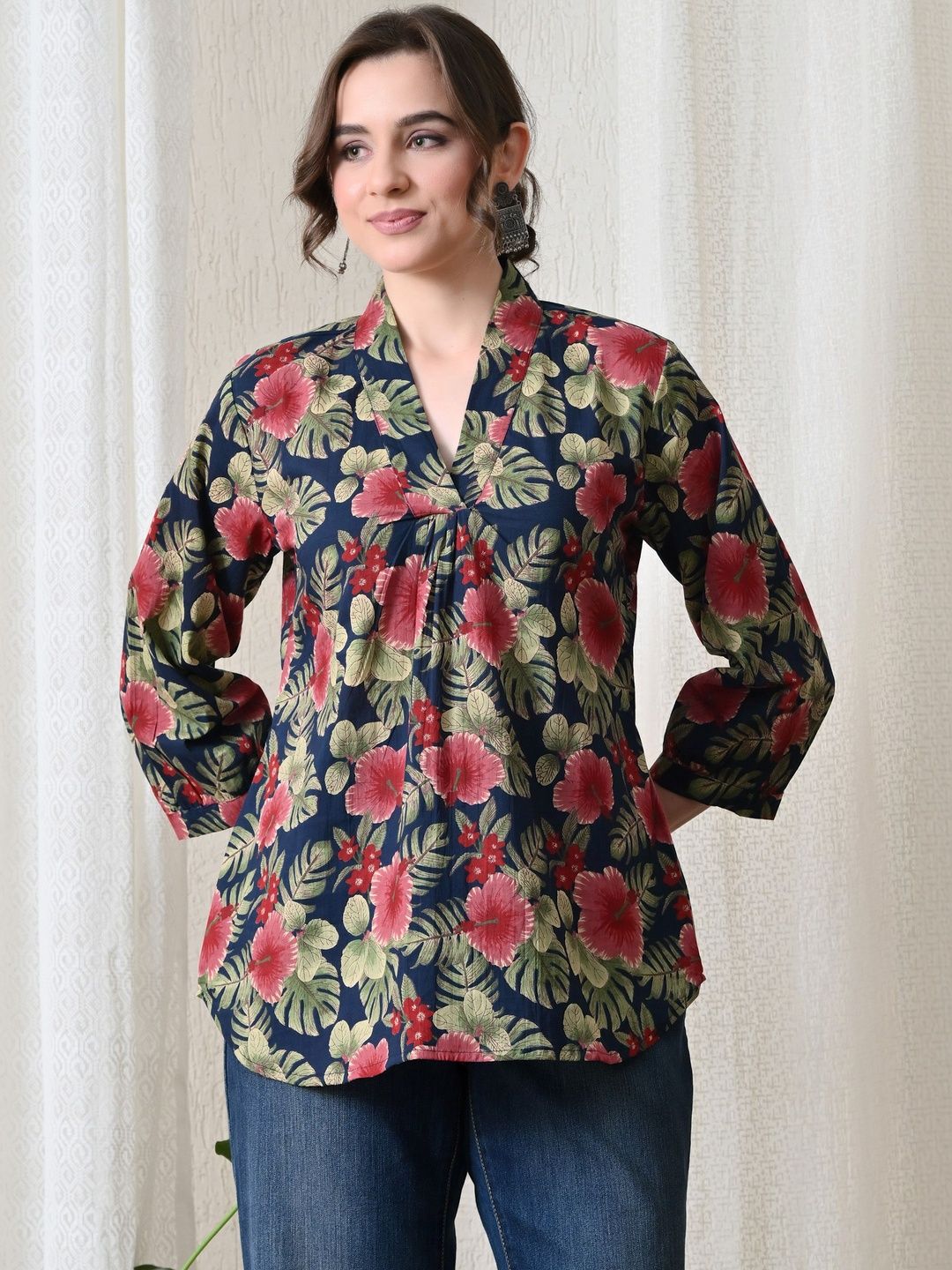 Ka-mee Floral Printed V-Neck Pure Cotton Kurti-picture-10
