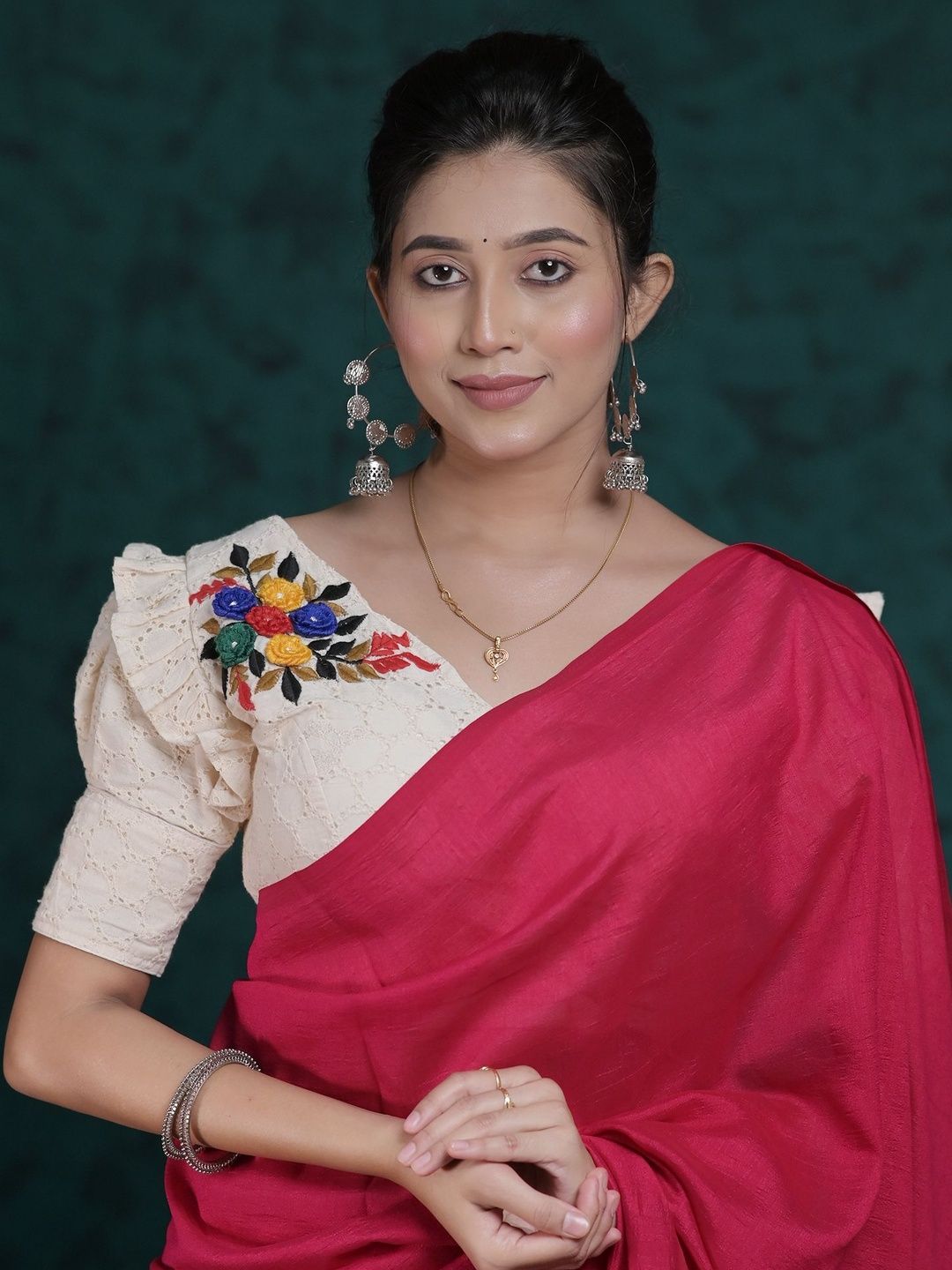 Jhanki Cotton Blend Embroidered Thread Work Saree Blouse-picture-52