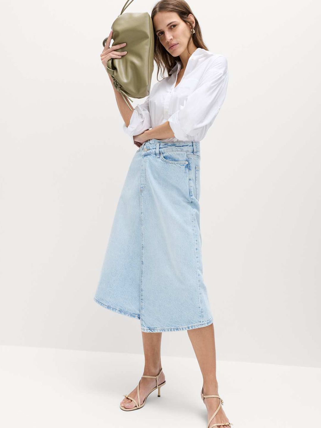 Marks & Spencer Pure Cotton Denim Assymetric Midi Wrap Skirt-picture-37