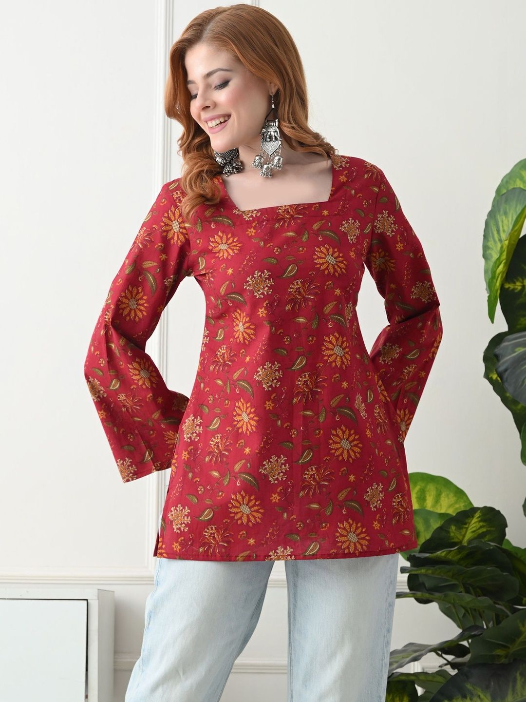KJFAB Floral Printed Square Neck Pure Cotton Kurti-picture-55