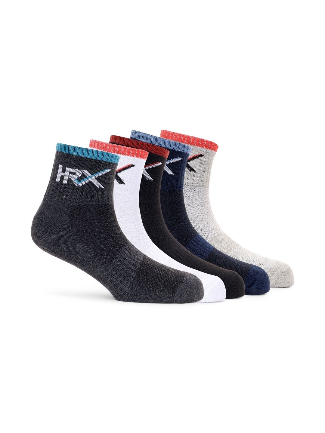HRX by Hrithik Roshan Men Pack of 5 Cotton Blend Colourblocked Ankle Length Socks-picture-22