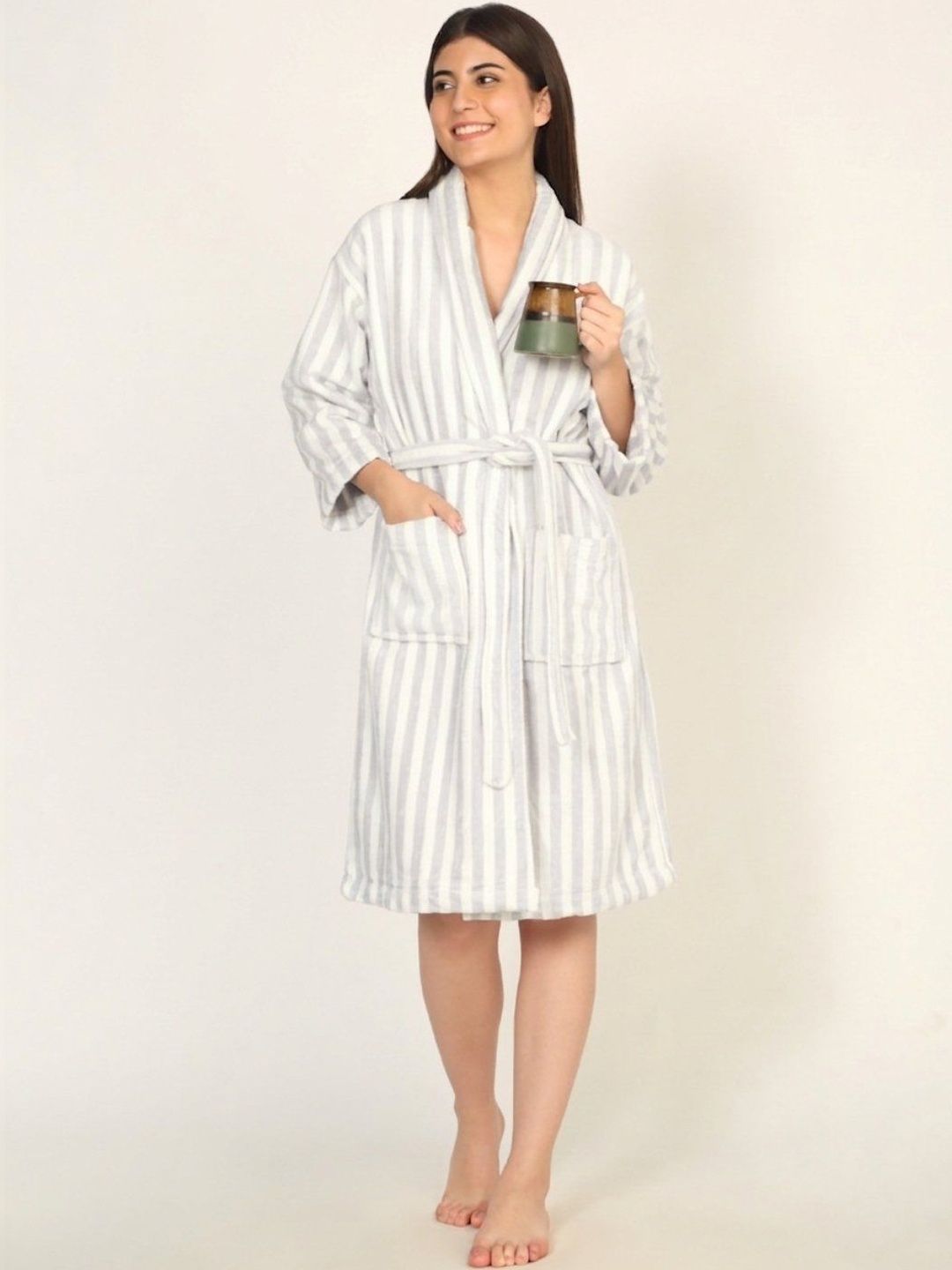 Creeva Striped Terry-Cotton Bath Robe-image-40