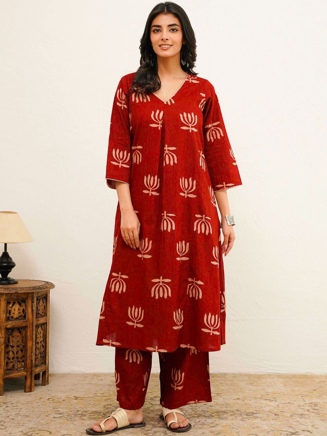GOODHAND Women Floral Printed Regular Pure Cotton Kurta with Palazzos-picture-27