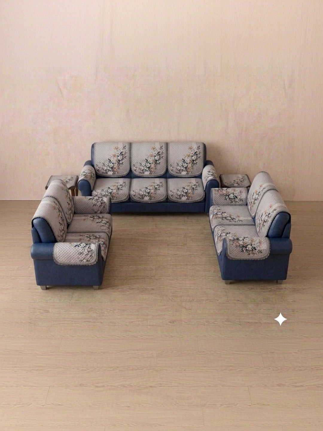 RAINBOW FURNISHINGS Cream-Coloured Printed Sofa Cover With Arms-image-48