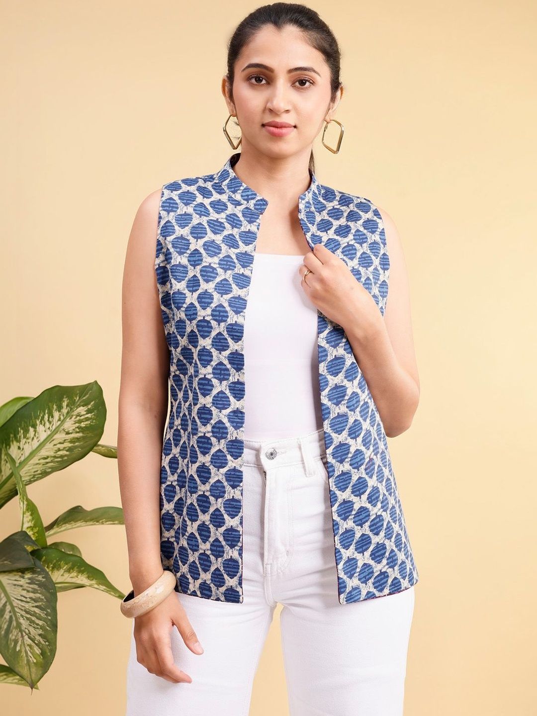 SAANWRI Women Geometric Reversible Open Front Jacket-picture-41