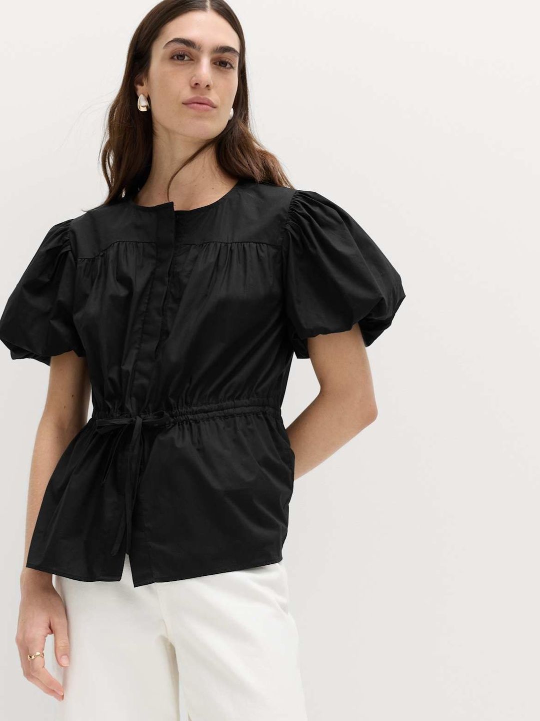 Marks & Spencer Solid Black Cotton Women Regular Fit Top-picture-28