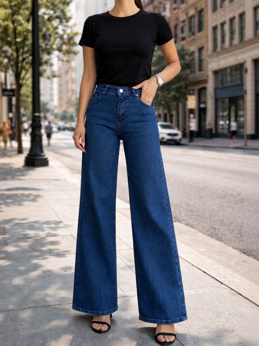 AngelFab Women Wide Leg High-Rise Light Fade Stretchable Jeans-picture-43