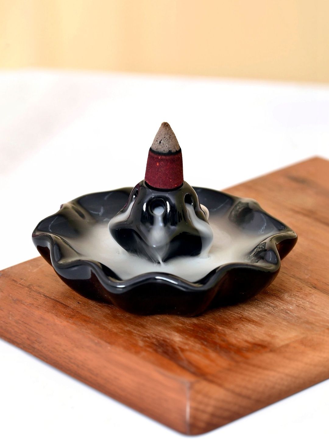 CRAFTAM Black & Brown Ceramic Smoke Backflow Fountain With 10 Backflow Scented Cones-image-34