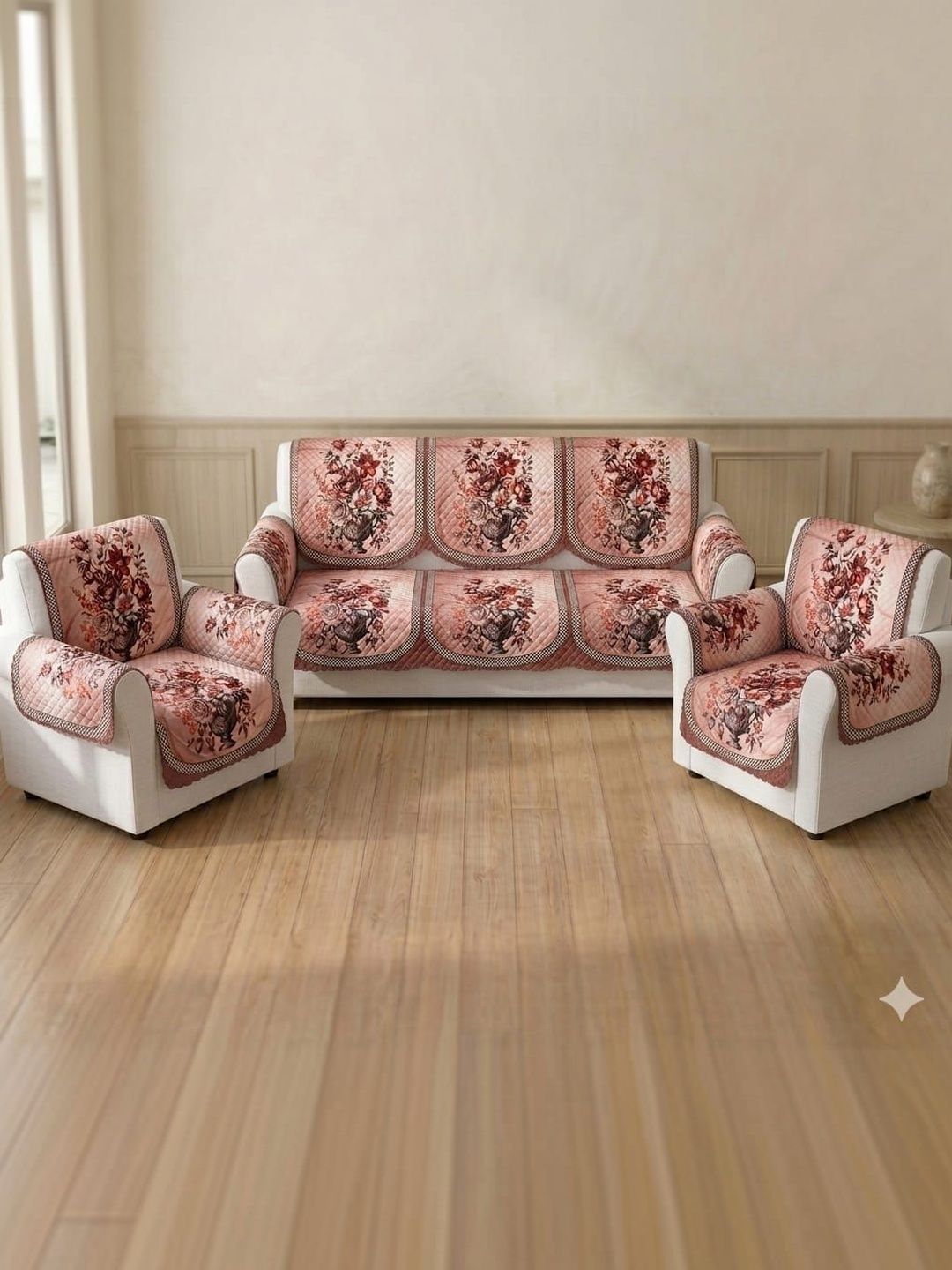 RAINBOW FURNISHINGS Pink Printed Sofa Cover With Arms-image-0