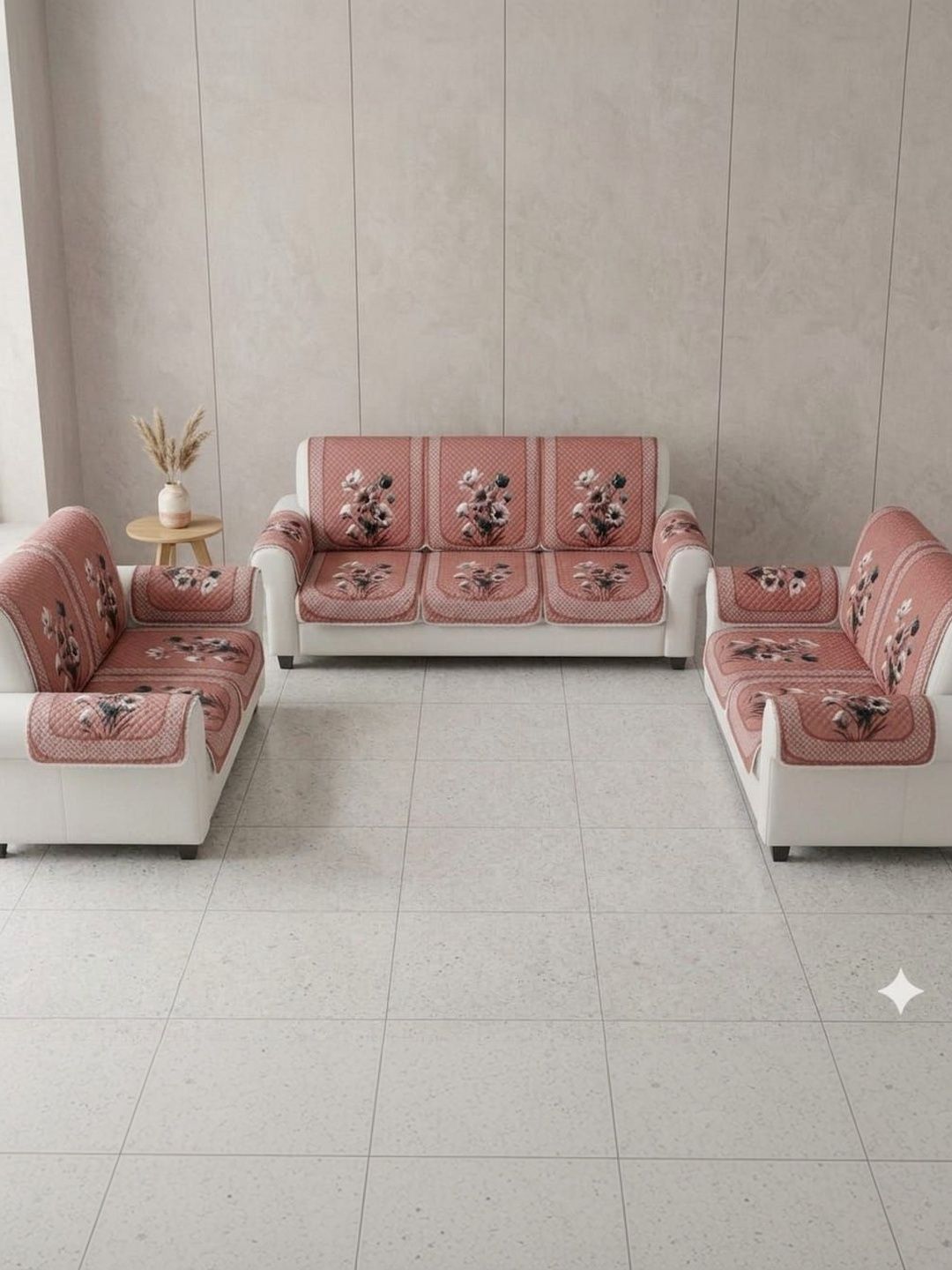 RAINBOW FURNISHINGS Peach-Coloured Printed Sofa Cover With Arms-image-46