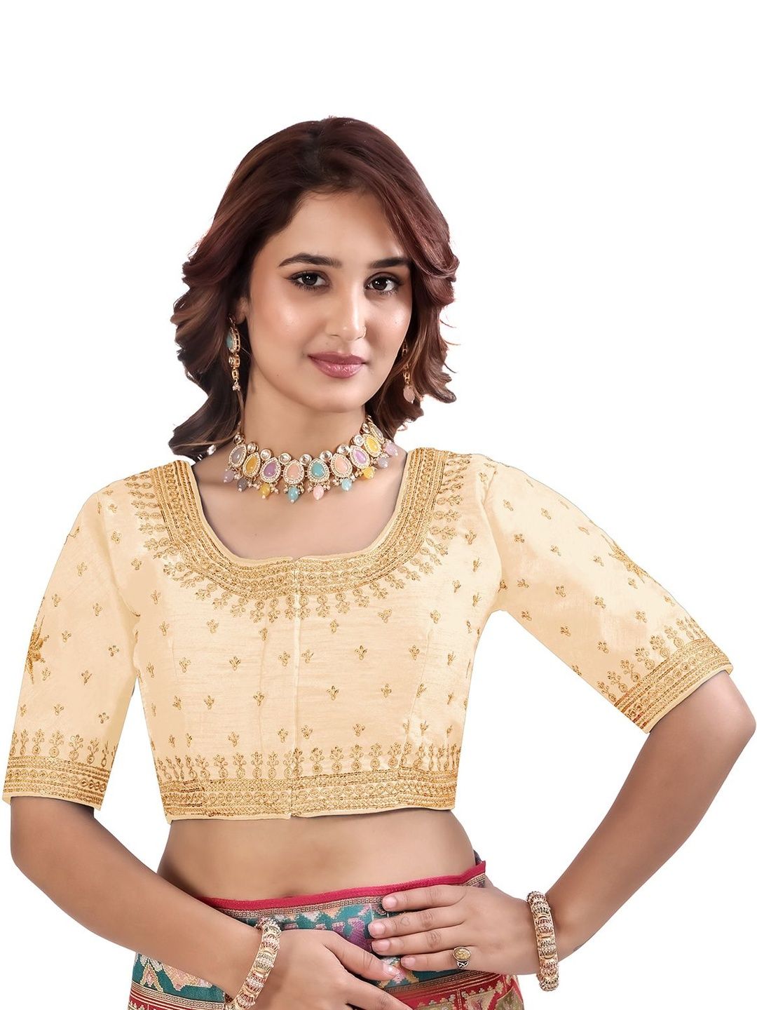 HERE&NOW Dupion Embellished Zari Saree Blouse-picture-27