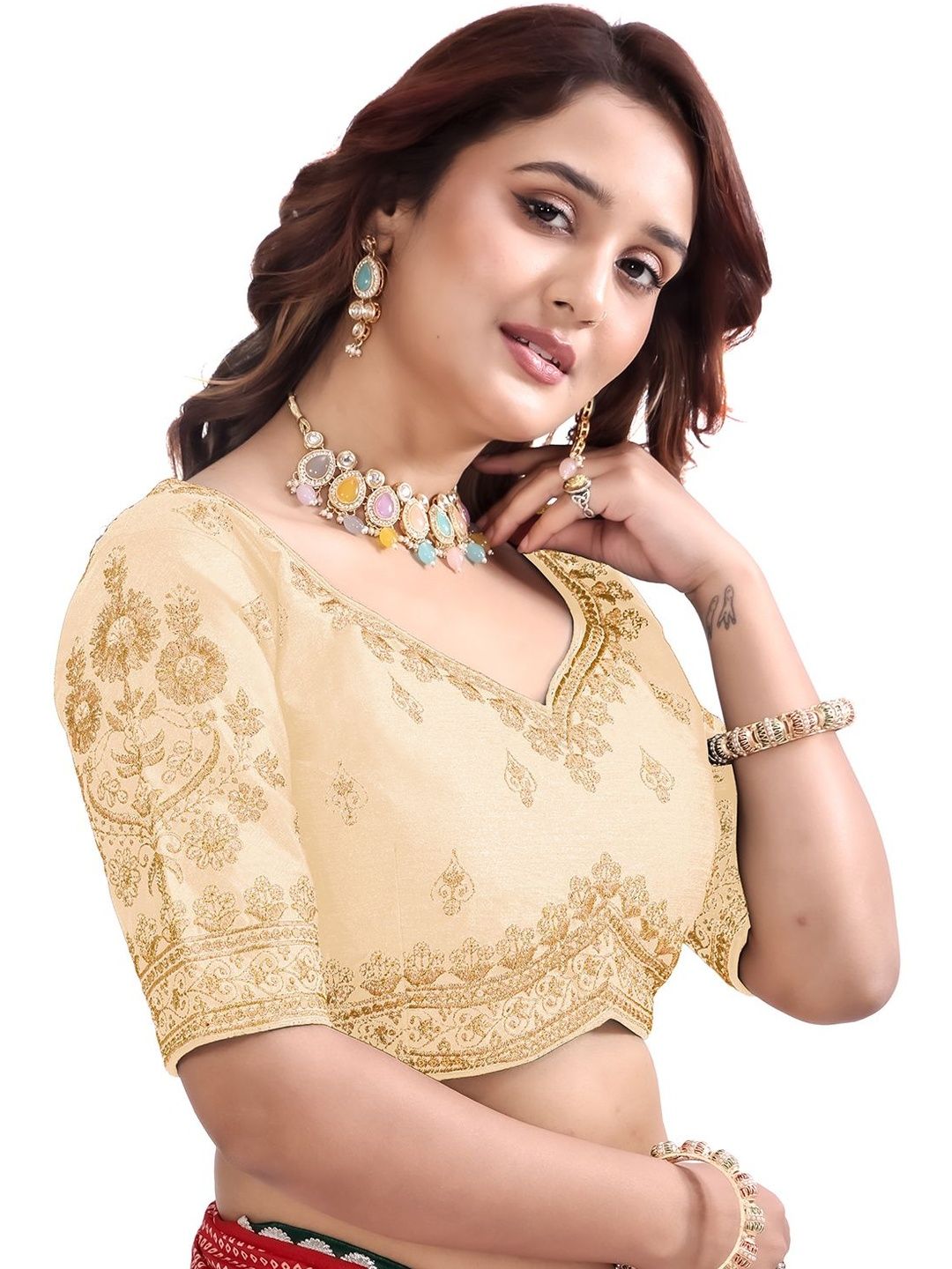 Nigel Designer Dupion Embroidered Zari Saree Blouse-image-16