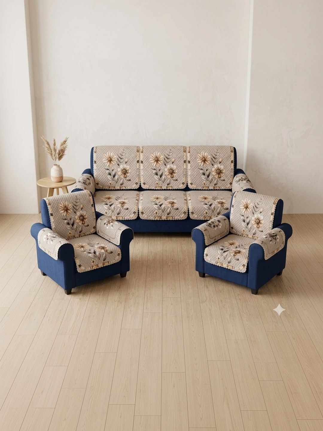 RAINBOW FURNISHINGS Beige Printed Sofa Cover With Arms-image-40