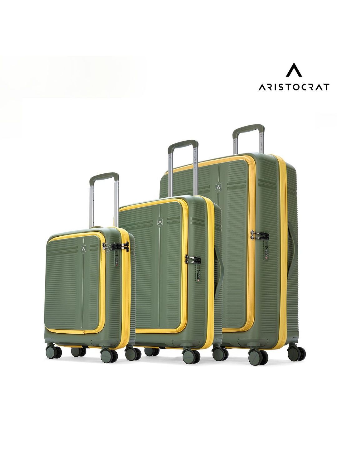 Aristocrat Unisex Solana Green Set of 3 S+M+L Hard Luggage 53- 65-75cm Check-in Trolley-picture-54