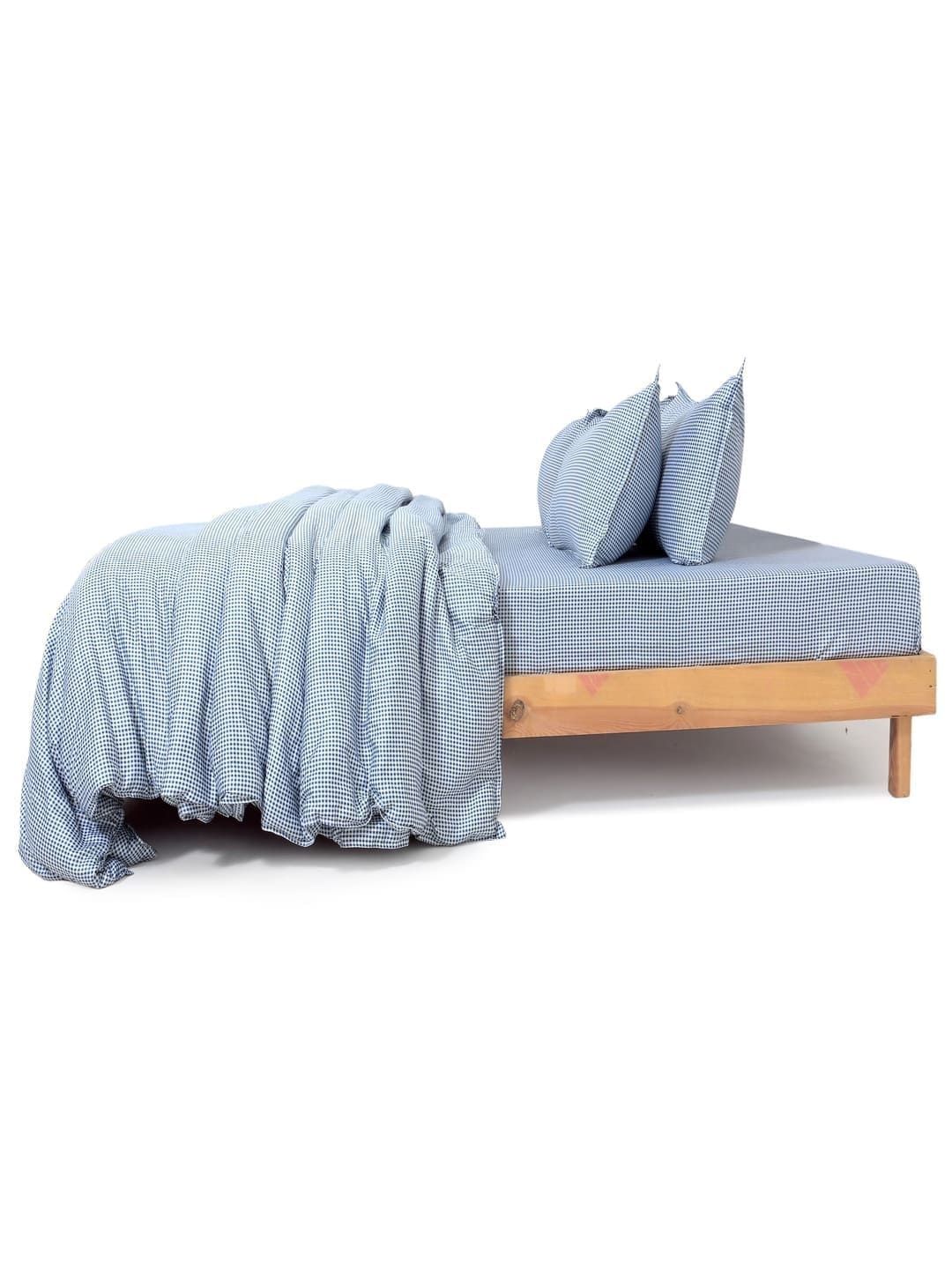 Zarf Blue & Cream-Coloured Checked Egyptian Cotton 6 Piece Double King Superfine Bedding Set-picture-16
