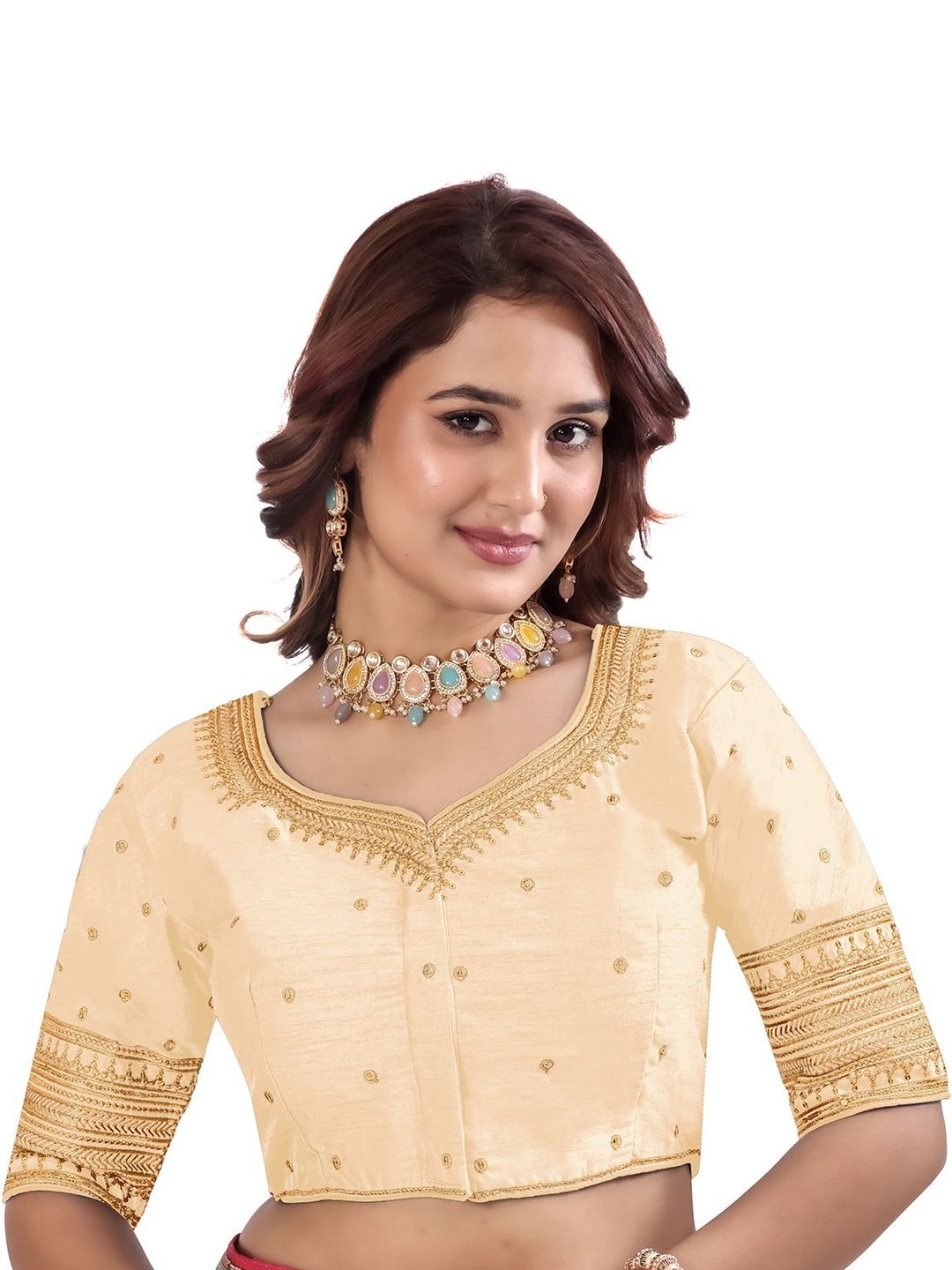 Nigel Designer Dupion Embroidered Zari Saree Blouse-image-14
