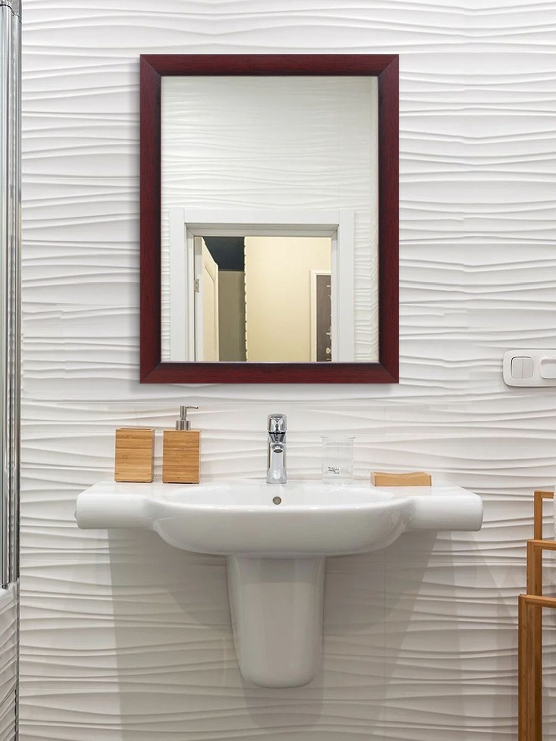 bosco Rosewood-Maroon Rectangular Wooden Wall Mirror-image-35