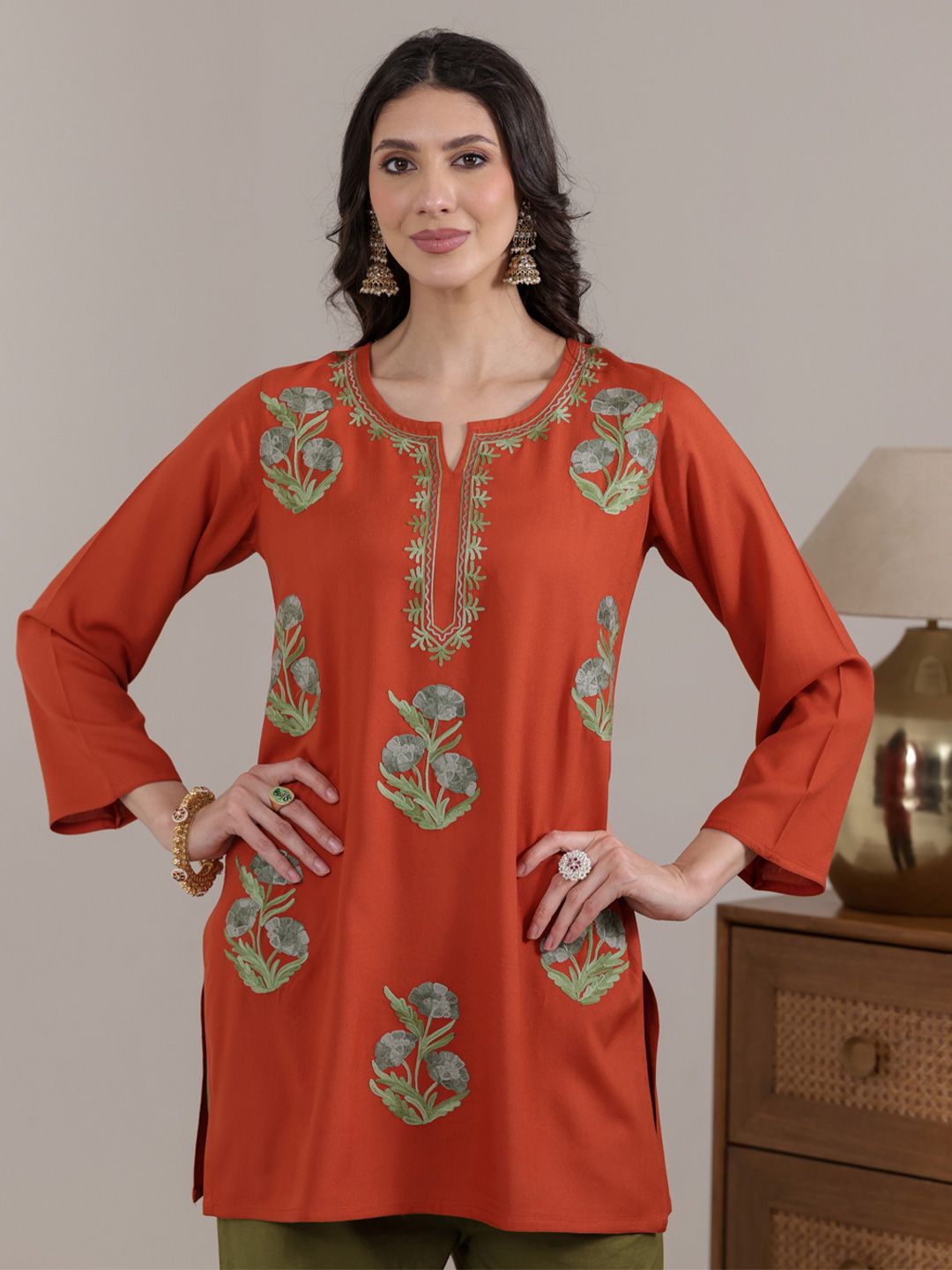 QAZMI Women Kashmiri Aari Embroidered Viscose Rayon Short Kurti-picture-51