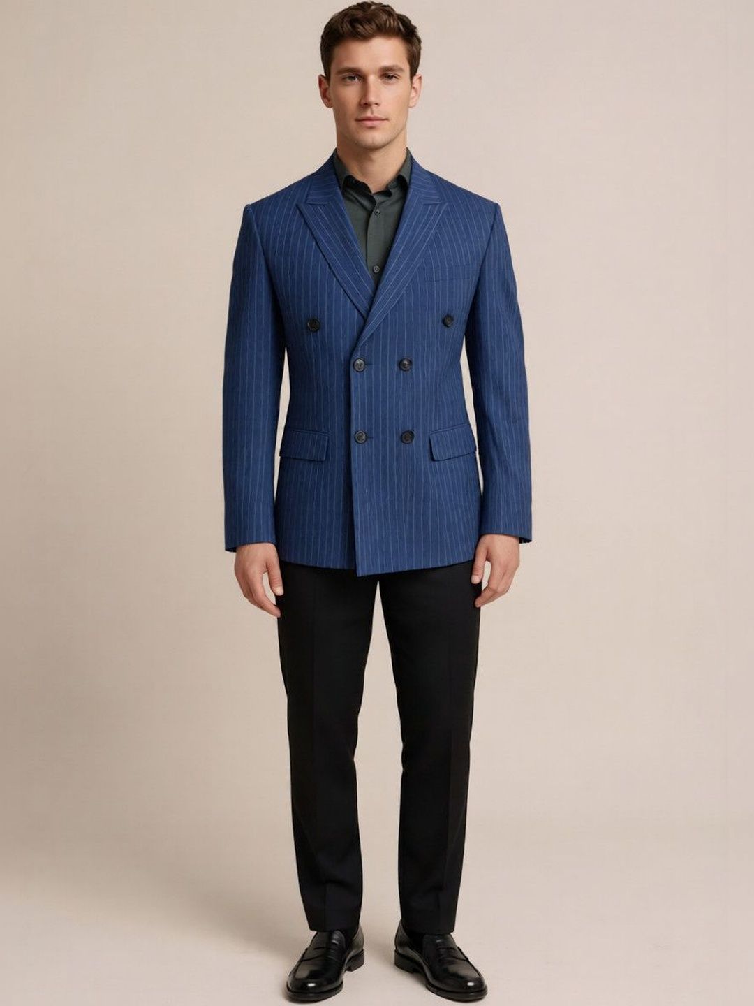 Rb rajniti Blazer Striped Notched Lapel Double-Breasted Tailored Fit Blazers-picture-35