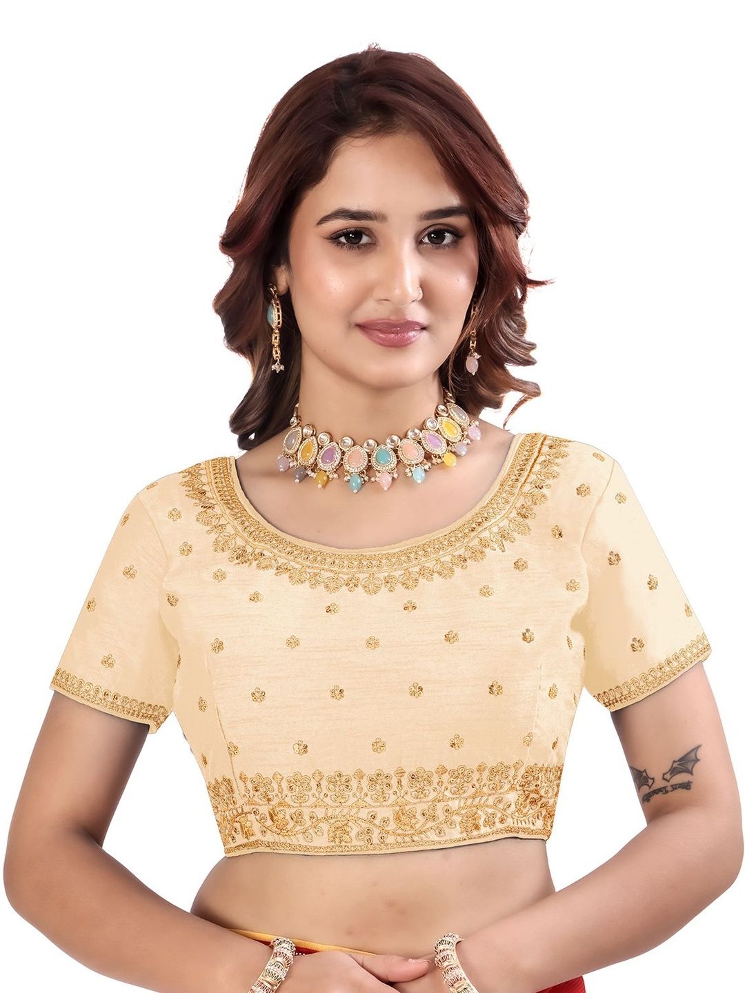 HERE&NOW Dupion Embroidered Zari Saree Blouse-image-10