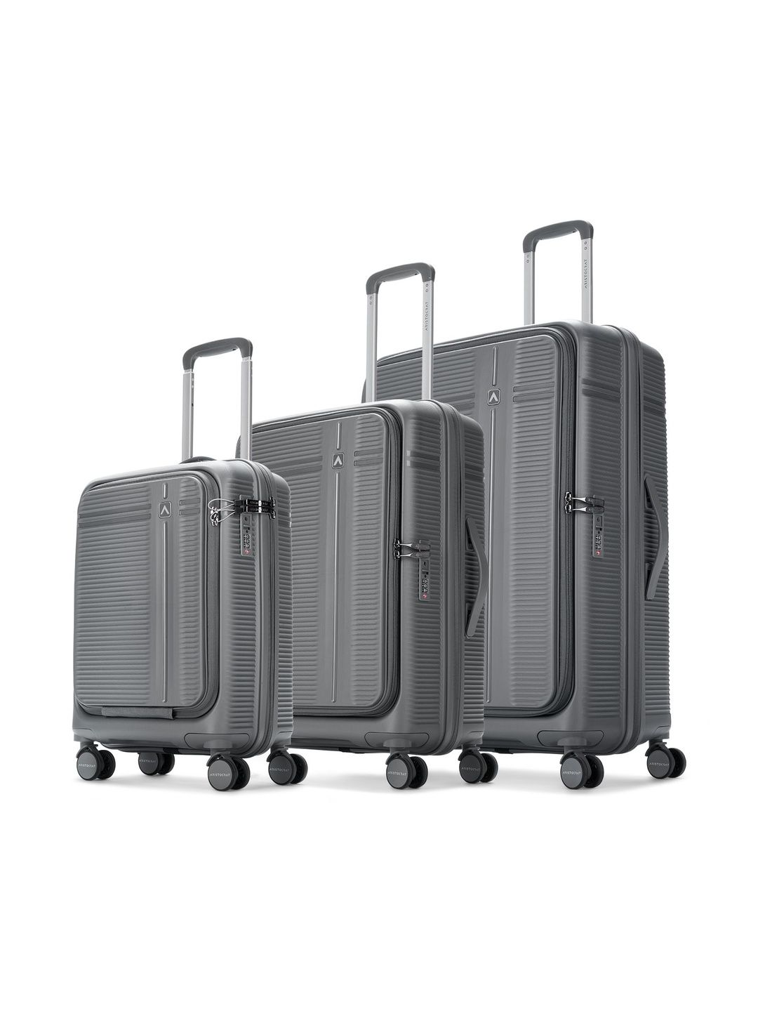 Aristocrat Unisex Solana Grey Set of 3 S+M+L Hard Luggage 53-65 & 75cm Check-in Trolley-picture-16