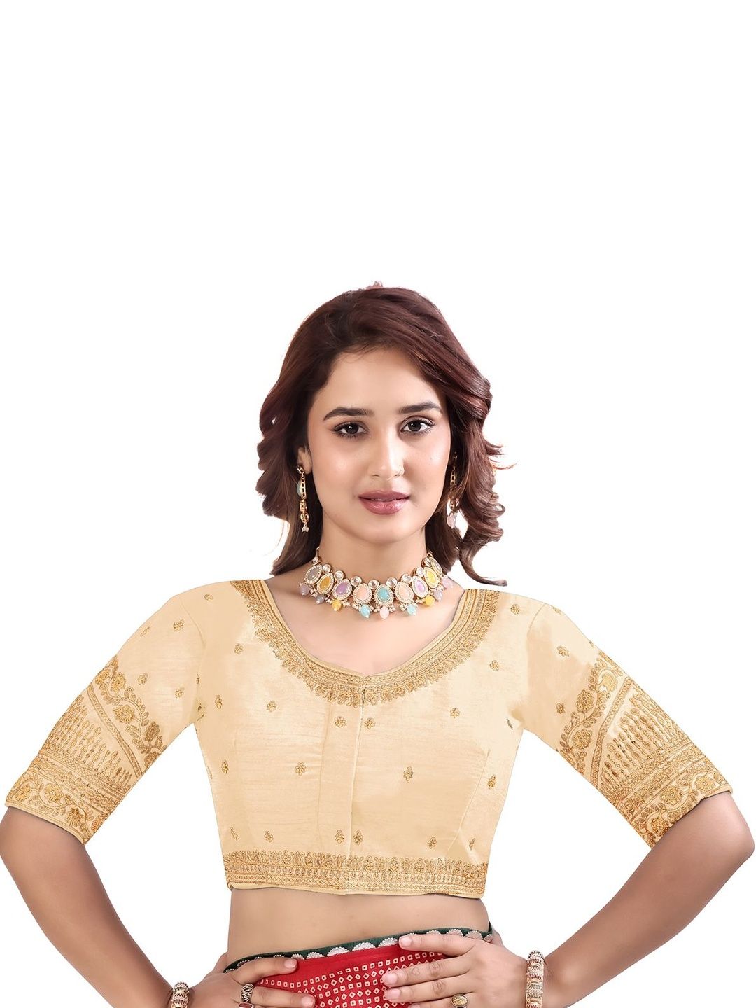 Nigel Designer Dupion Embroidered Zari Saree Blouse-picture-55