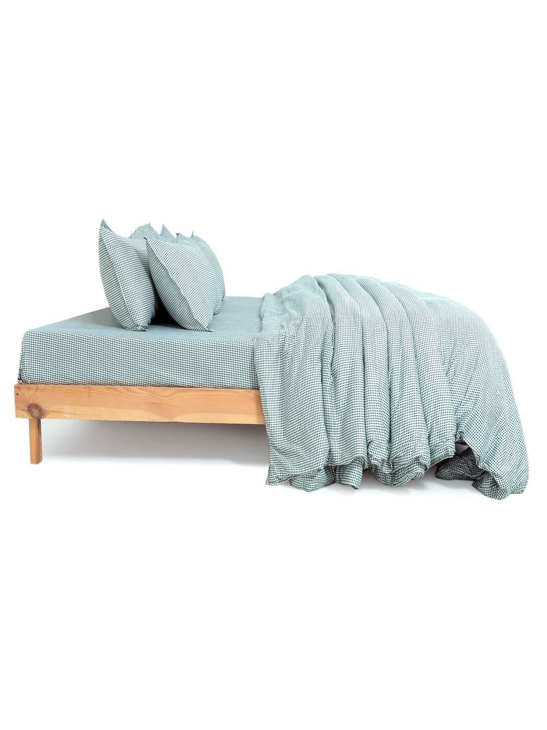 Zarf Green & Cream-Coloured Checked Egyptian Cotton 6 Piece Single Superfine Bedding Set-picture-51