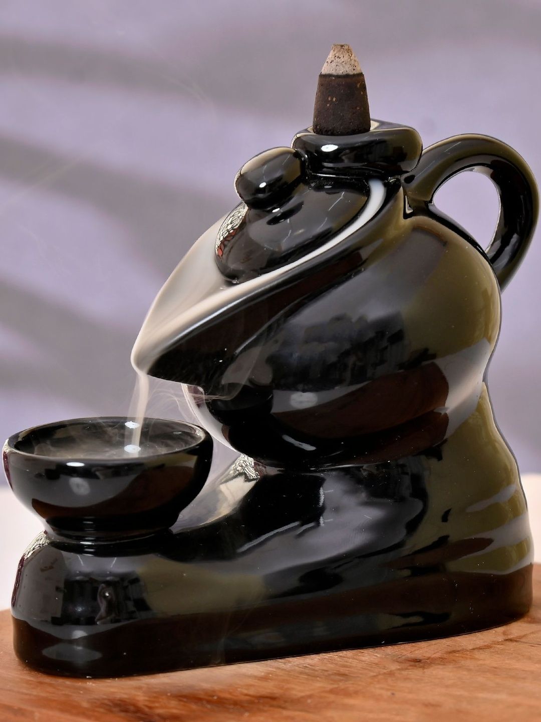 CRAFTAM Black & Brown Ceramic Smoke Backflow Fountain With 30 Backflow Scented Cones-image-35