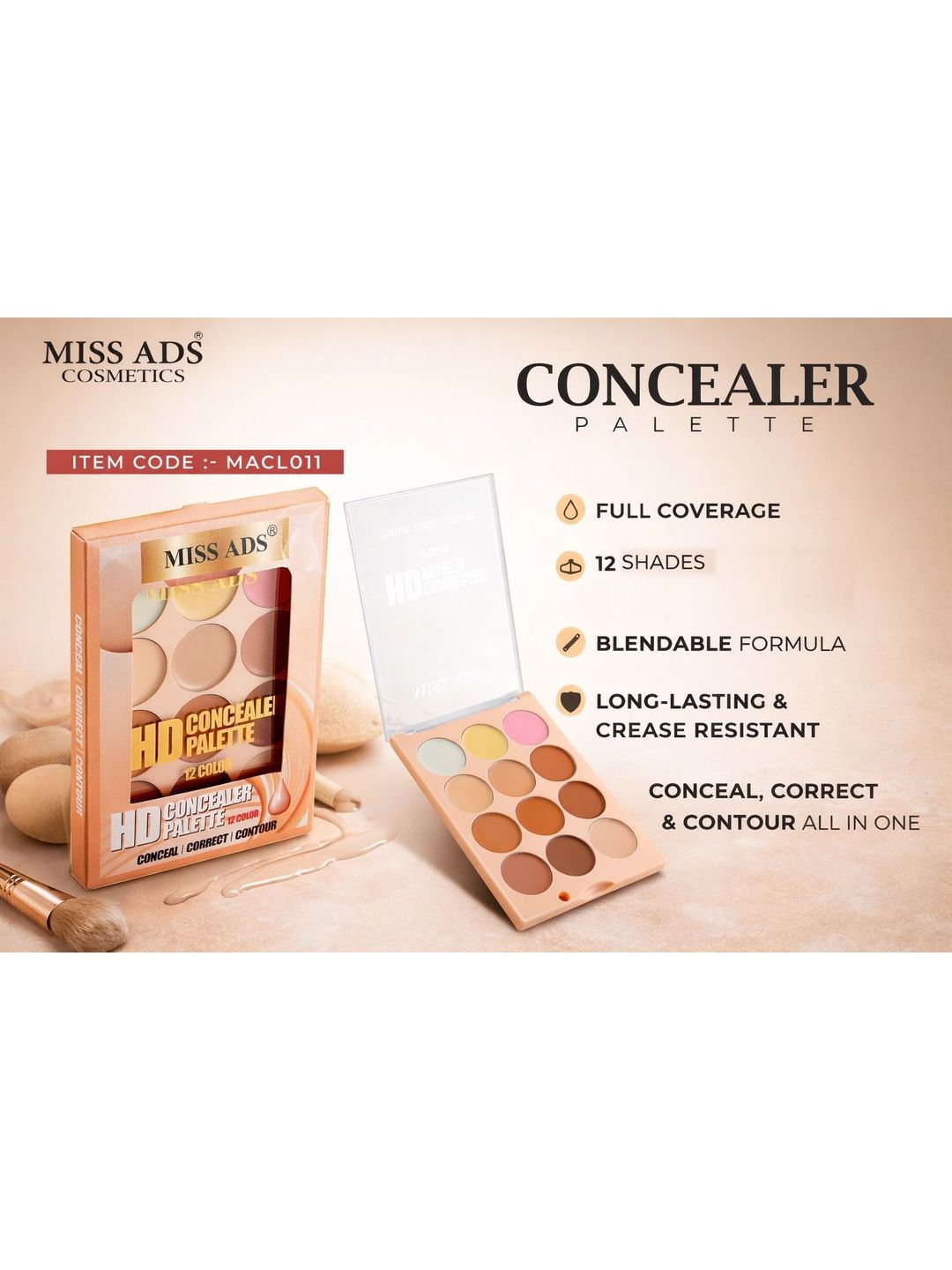 MISS ADS HD Concealer Palette - 30 g - Shade - MACL011-image-23