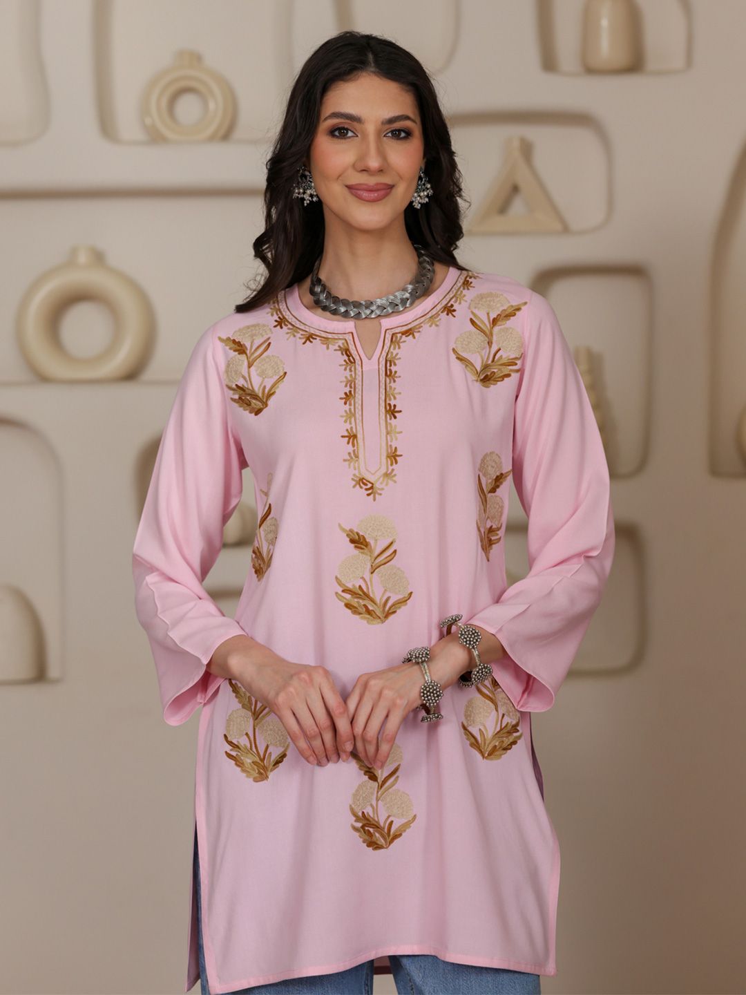 QAZMI Women Kashmiri Aari Embroidered Viscose Rayon Short Kurti-picture-13