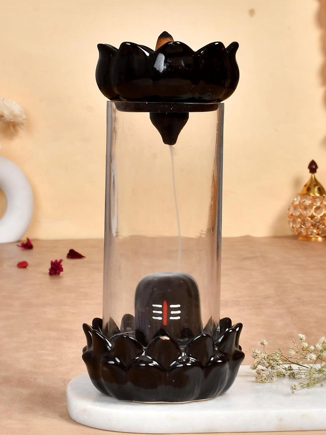 CRAFTAM Black & Brown Ceramic Smoke Backflow Fountain With 50 Backflow Scented Cones-image-36