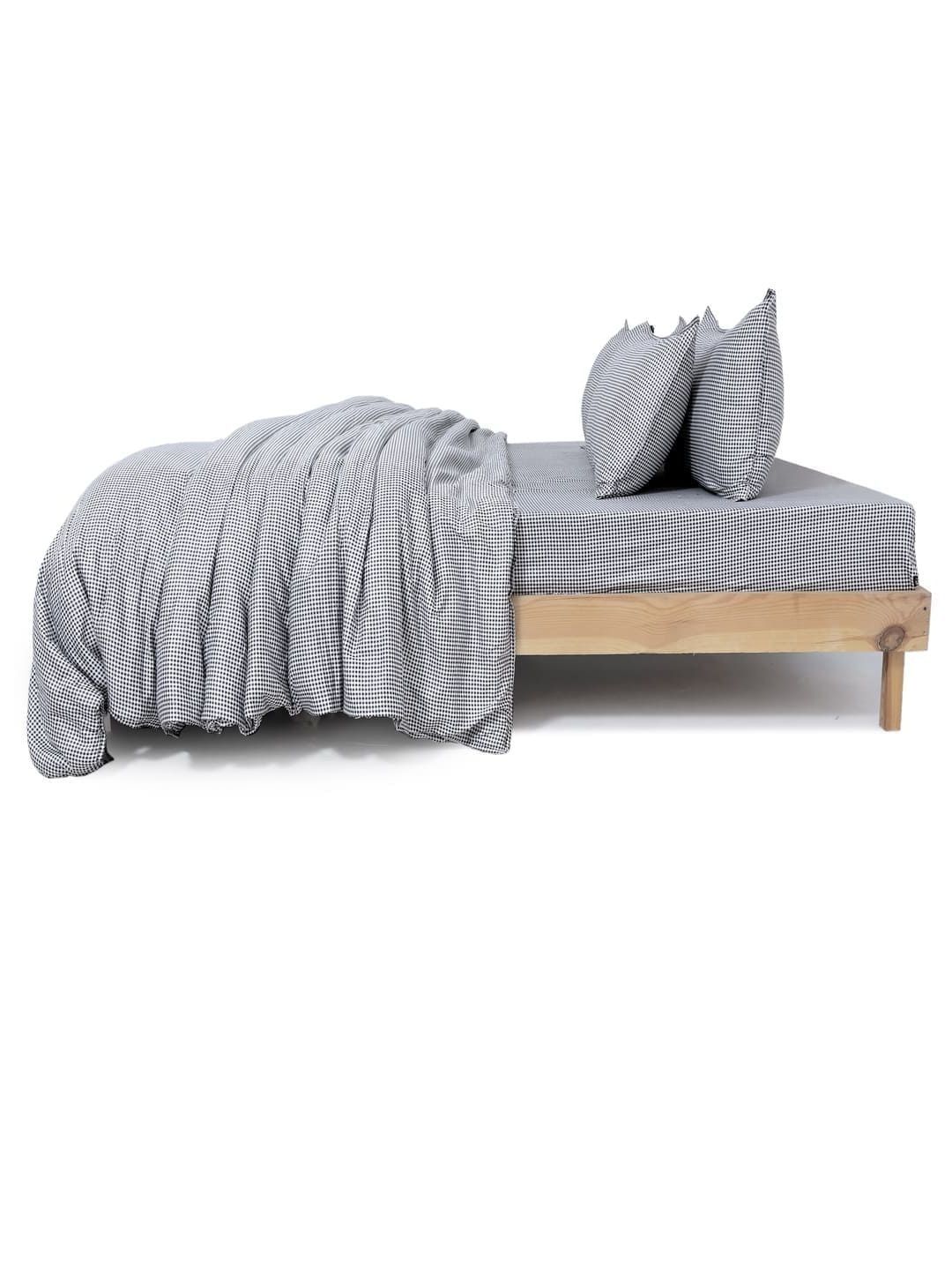 Zarf Black & Cream-Coloured Checked Egyptian Cotton 6 Piece Single Superfine Bedding Set-picture-50