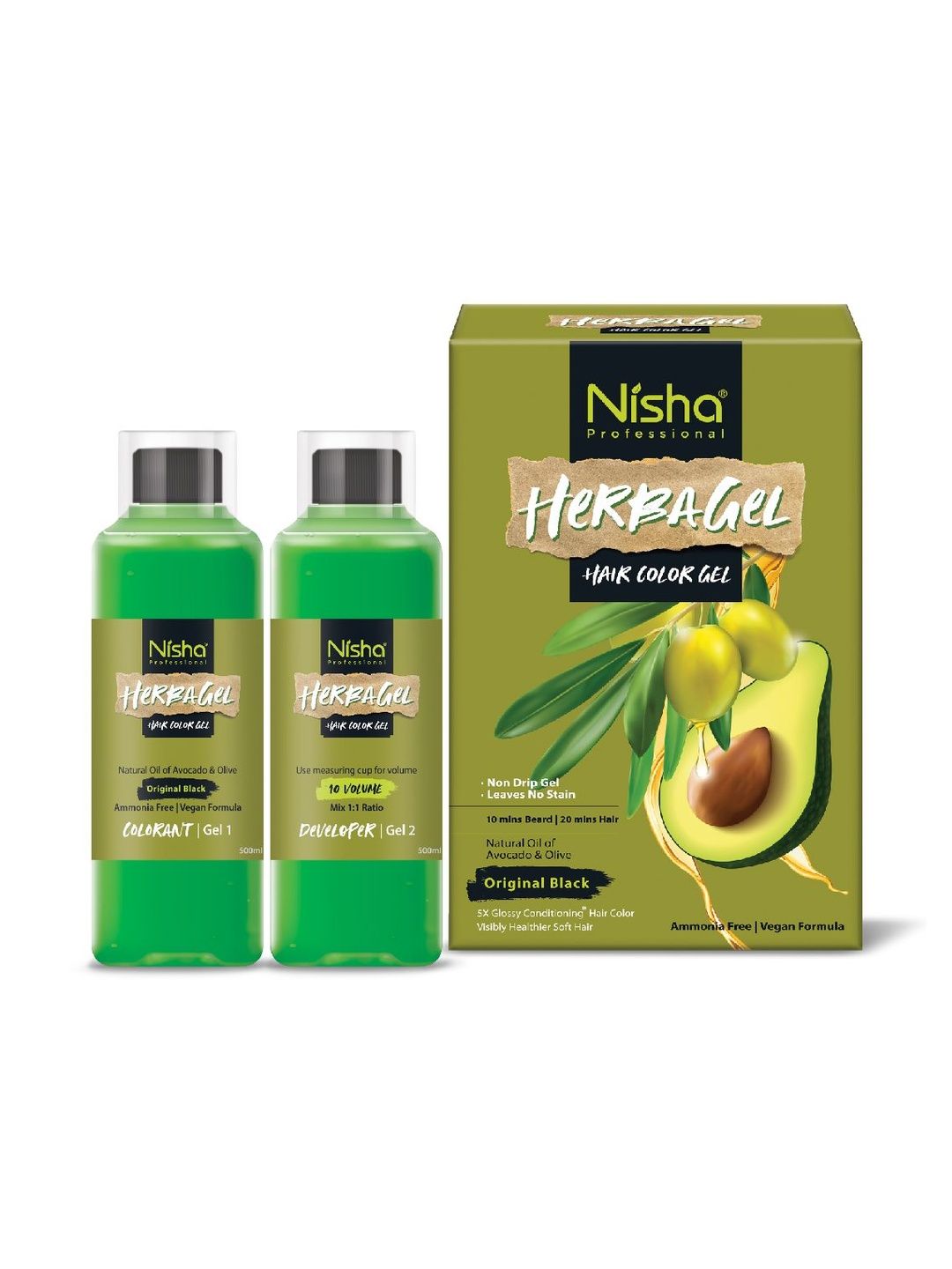 Nisha Set Of 2 Pro. Herba Gel Hair Color Gel-500 ml Each- Black-picture-48