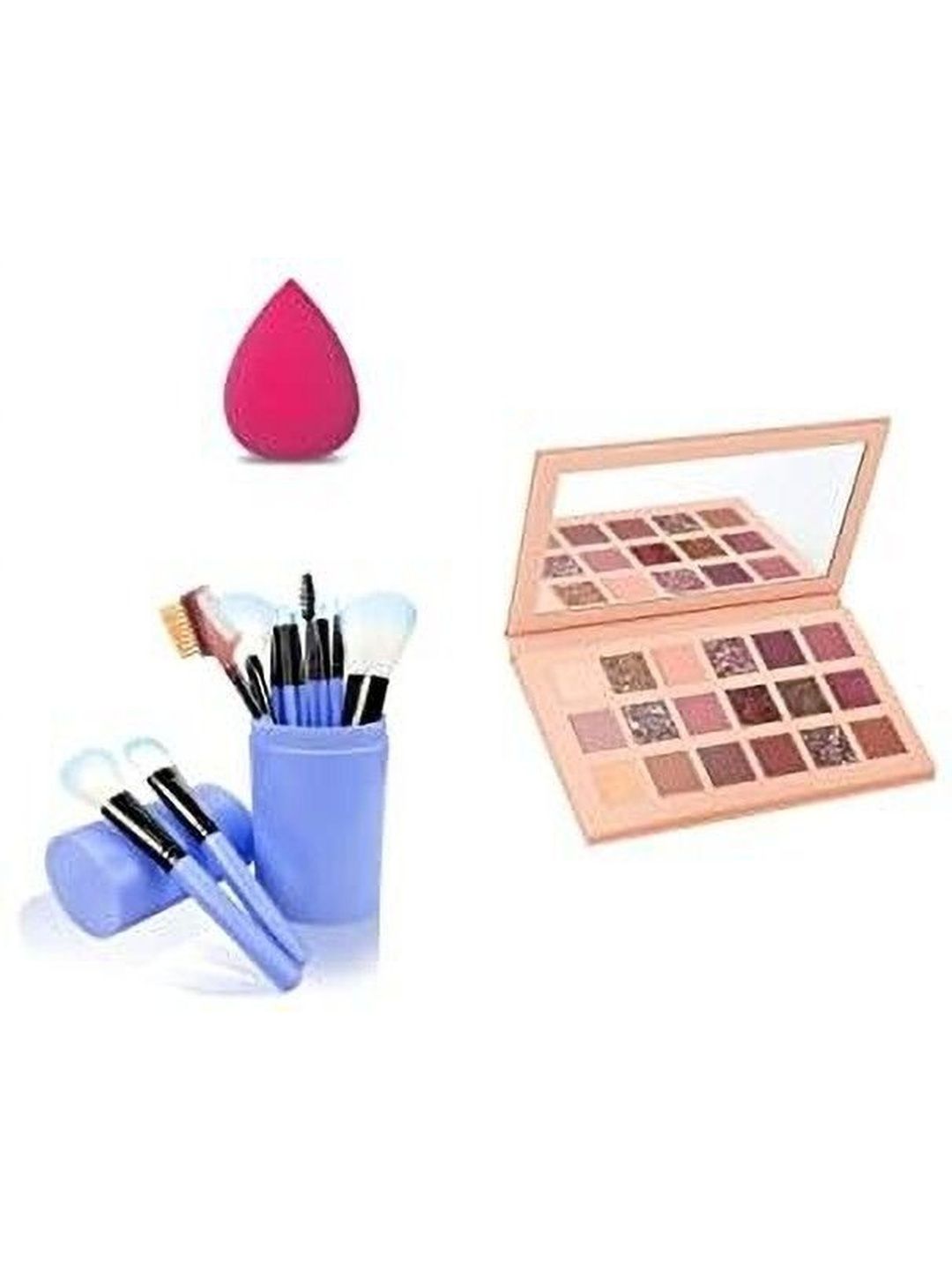 WRYAK Set Of 3 Color Eyeshadow Palette - Nude With 12 Pc Makeup Brush & 1 Beauty Blender-image-34