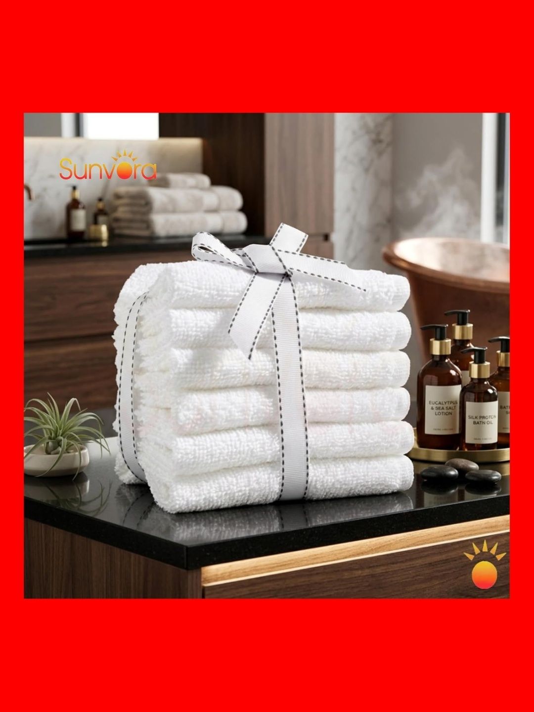 Sunvora 6Pcs White Premium-Cotton 500-GSM Skin-Friendly Soft Absorbent Face Towels-picture-15