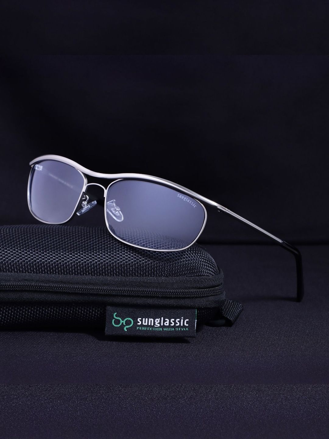 SUNGLASSIC Unisex Blue Lens & Silver-Toned Rectangle Sunglasses with-image-47