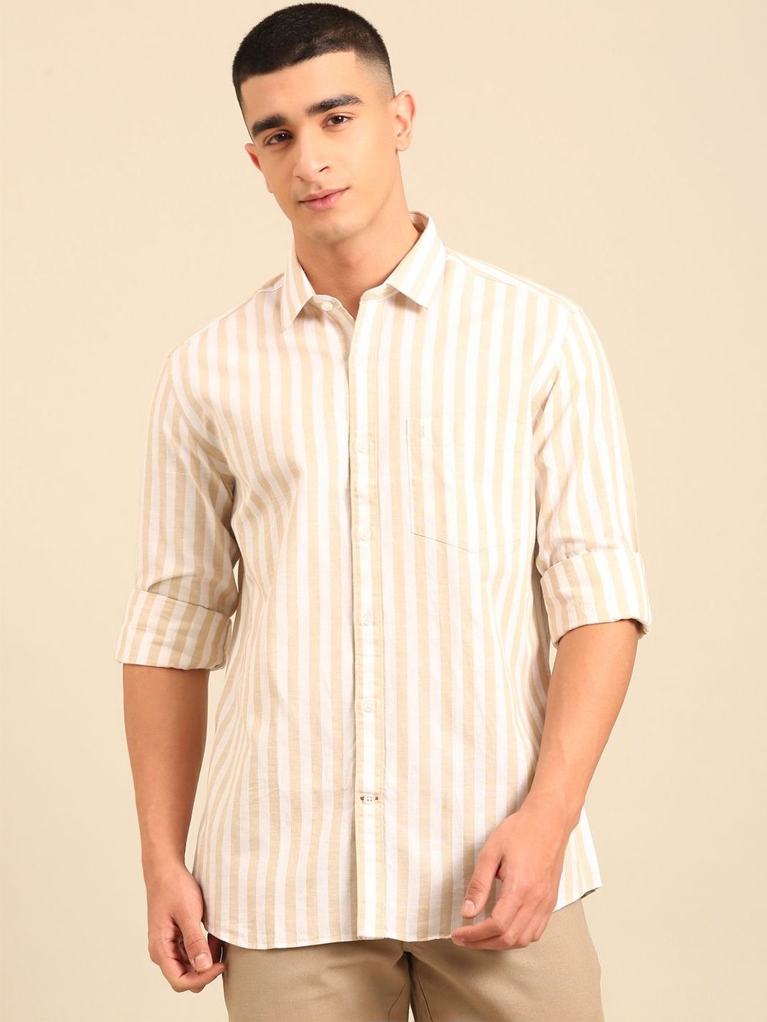CAVALLO by Linen Club Men Regular Fit Cotton Linen Striped Casual Shirt-picture-21