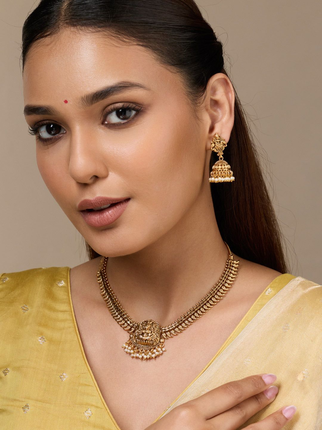 Kushal's Fashion Jewellery Gold-Plated & Beaded Copper Jewellery Set-image-37