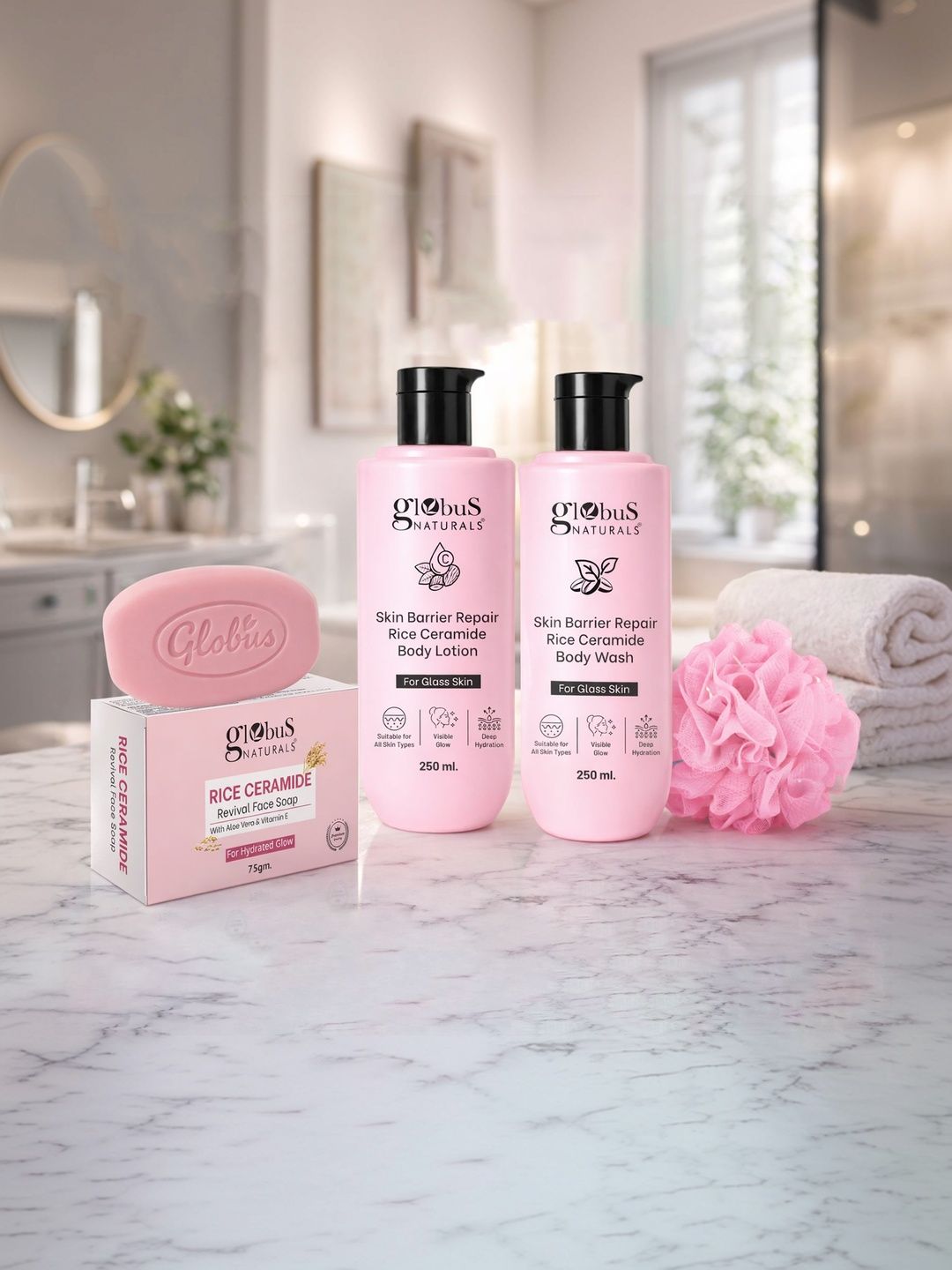 Globus naturals Set Of 2 Skin Barrier Rice Ceramide Body Lotion & Wash With Face Soap-image-10