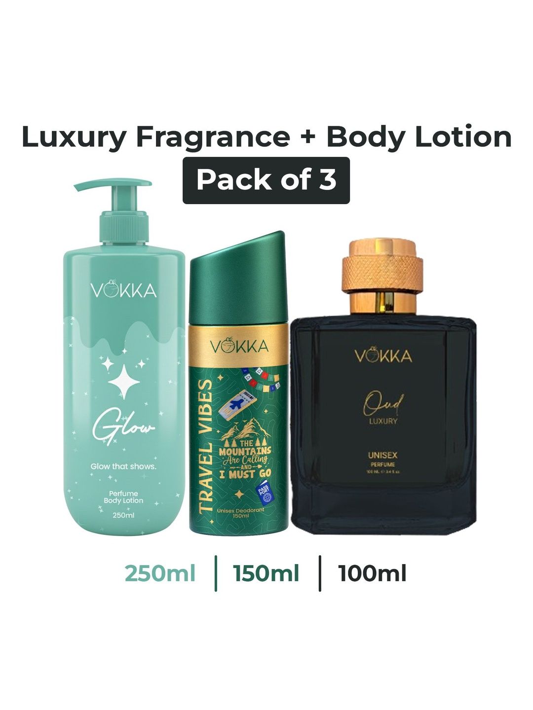 VOKKA Set Of 3 Travel Vibes Deo 150 ml Oud Perfume 100 ml & Glow Body Lotion 250 ml-image-10